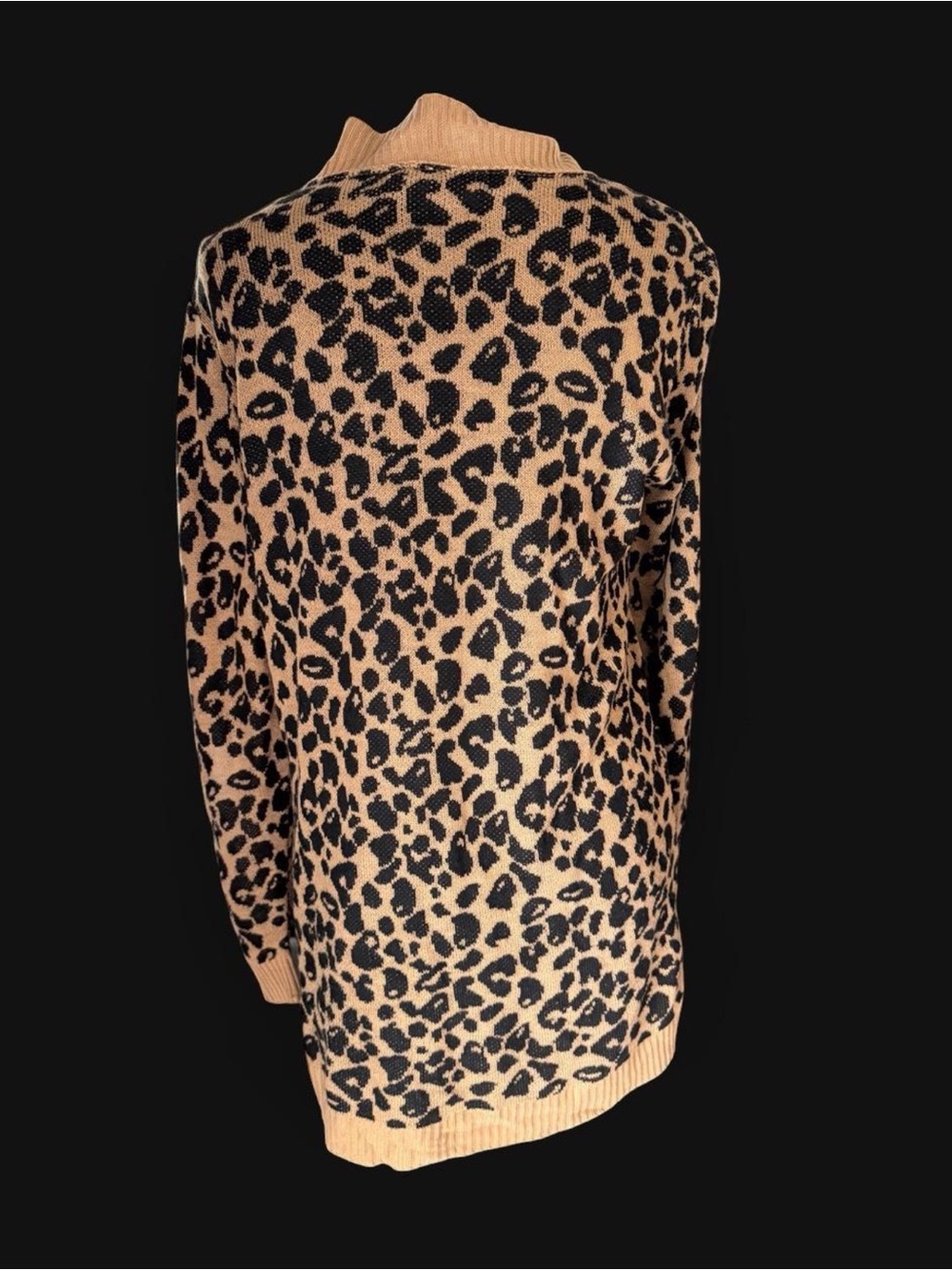 Nine West Leopard Print Open Front Long Cardigan Sweater Tan Black Women’s XS - Picture 4 of 5